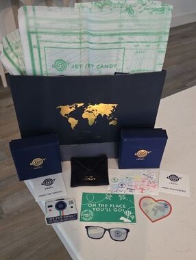 Jet Set Candy World Map Gift Set in Navy Gift Bag 2x Boxes & Jewelry Pouch
